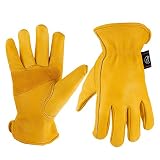 KIM YUAN Leather Work Gloves for Gardening,Yard Work, Farm, Construction, Warehouse, Motorcycle, Men & Women, Elastic Wrist with Palm, Large