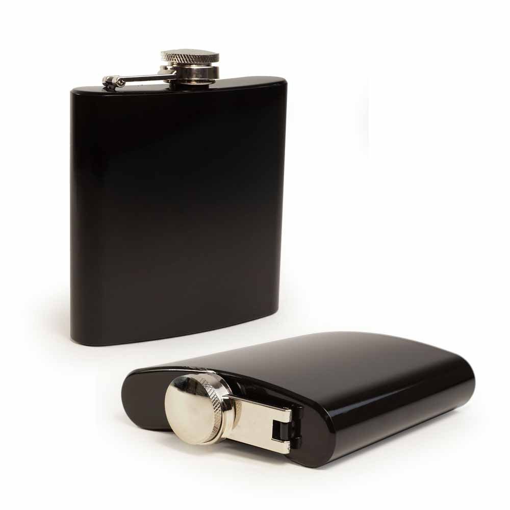 E-Volve I13_3 Modern Style Hip Flask - 6 Oz - Stainless Steel - Smooth Black Gloss Finish
