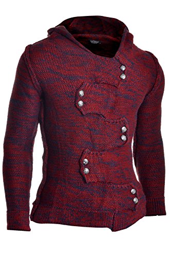 Men's Jumper Hooded Wool Cable Knit Long Sleeve Sweater Metallic Buttons Cardigan