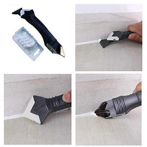 23 Pcs Caulking Tool Kit, 3 in 1 Caulking Tools Silicone Sealant Finishing Tool Grout Scraper Caulk Remover Caulk Nozzle Caulk Caps 5 Replaceable Pads for Bathroom Kitchen Sealing by YMHB