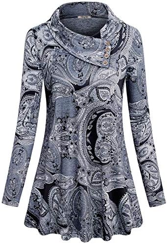 Hibelle Women’s Long Sleeve Button Cowl Neck Lapel Casual Tunic Top Blouse