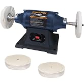 POWERTEC 6-Inch Bench Buffer Jewelry Polisher - Includes 4PCs 80Ply Thic Buffing Wheels | Ideal Benchtop Buffing Machine for Polishing Metal, Jewelry, Knives, Wood, Jade, and Plastic (BF601C)