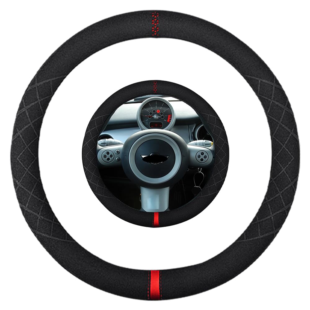 Photo 1 of K LAKEY Suede Steering Wheel Cover,Compatible with Mini Cooper 2004-2007 Suede Leather Sport Non-Slip Wheel Cover Car Interior Accessories 14-14 1/4 inch for Man and Women