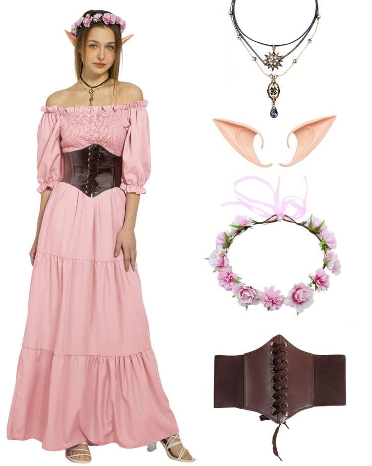 Photo 1 of minkasic Renaissance Costume Women Medieval Dresses Vintage Fairy Maxi Dress for Cosplay 5pcs