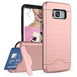 Galaxy S8 Case, Teelevo [Card Slot Holder] Dual Layer Heavy Duty Shock Absorbent Wallet Case with Credit Card Slot and Kickstand [Protective Card Case] for Samsung Galaxy S8 (2017) - Rose Gold