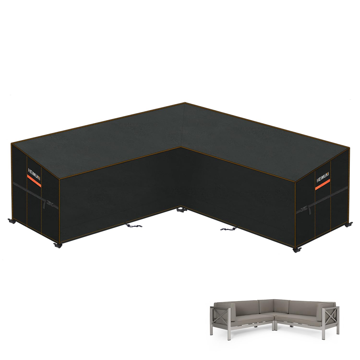 HEIMUNI V-Shape Garden Furniture Covers Waterproof Heavy Duty 420D Oxford Fabric Rattan Corner Sofa Cover L Shape Outdoor Garden Corner Sofa Cover Windproof Anti-UV 255x255x100x80/65cm