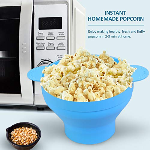 Microwave Popcorn Popper, HIPPIH 100% BPA Free Silicone Popcorn Maker with FDA approved, Collapsible Popcorn Bowl With Lid and Handles for Homemade Popcorn-Light Blue - Thumbnail 3