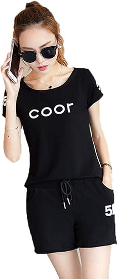 Amazon ヒンリヤ Hengliya テニススポーツウェア レディース 半袖 Tシャツ ショートパンツ セット運動着 ガールズ M ブラック パンツ 通販