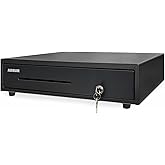 ASSUR Cash Drawer 16” Black Cash Register POS Cash Drawer Box, Stainless Steel with adjustable 5 Bill/8 Coin Tray 4 keys Extr