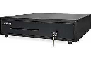 ASSUR Cash Drawer 16” Black Cash Register POS Cash Drawer Box, Stainless Steel with adjustable 5 Bill/8 Coin Tray 4 keys Extr