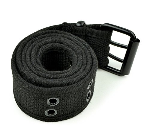Belle Donne - Web Belt Double Grommet Adjustable Canvas Belt Military Style - Black/Small