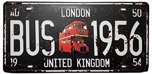 ERLOOD London Bus-1956 United Kingdom Retro Vintage Auto License Plate Tin Sign Embossed Tag Size Home Pub Bar Decor 6 X 12