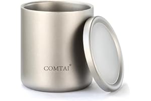 Titanium Double Wall Water Cup and Coffee Tea Mug with Lid, Heat Insulated Outdoor Tableware for Camping Hiking Backpacking H