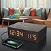 Bluetooth Digital Wooden Alarm Clock Speaker by GOgroove - Wood Style , Built in Microphone , LED Time + Date Display for Phones, MP3 Players, Tablets, & More - Dark Finish