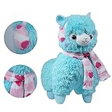 KSB 17'' Blue Scarf And Earmuff Plush Alpaca,100% Plush Stuffed Animals Toys, Best Birthday Gifts For Kids.