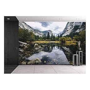 Mountain Landscape with Lake - Removable Wall Mural | Self-Adhesive Large Wallpaper - 66x96 inches