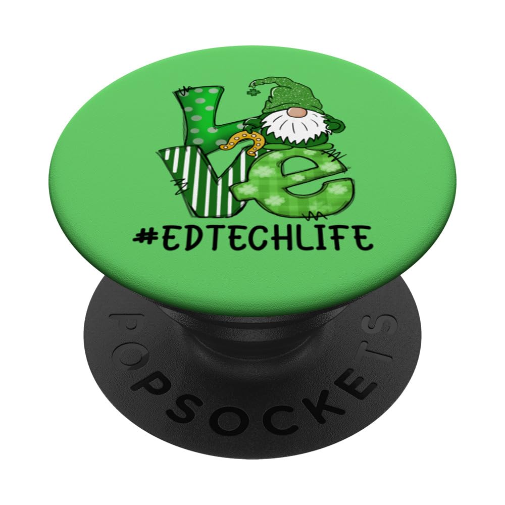 Ed Tech Love St Patricks Day Green Lucky Gnome Shamrock PopSockets Swappable PopGrip