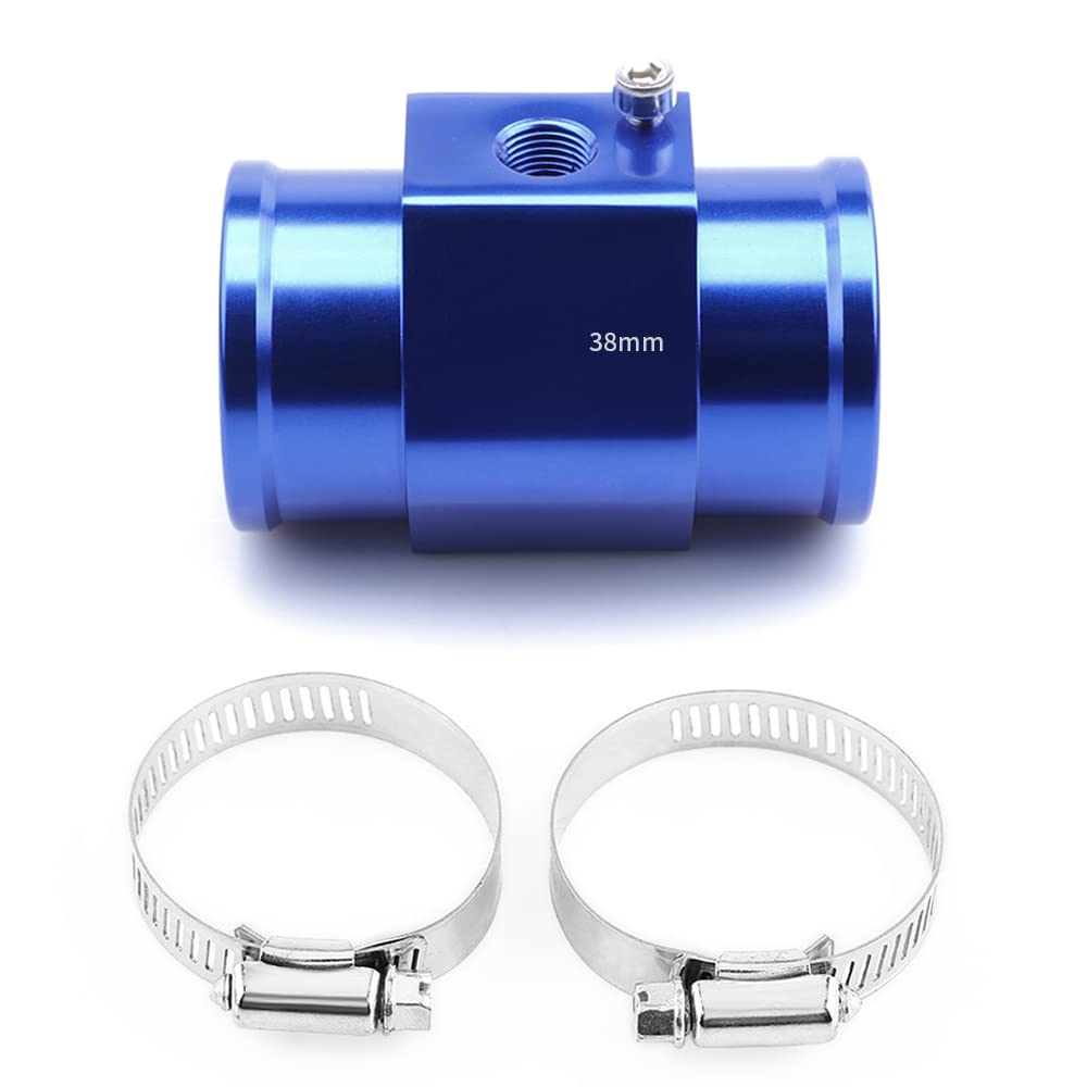 Photo 1 of ZHSYMX Aluminum Water Temp Joint Pipe Water Temp Meter Temperature Gauge Joint Pipe Radiator Sensor Adaptor Clamps Blue 38mm