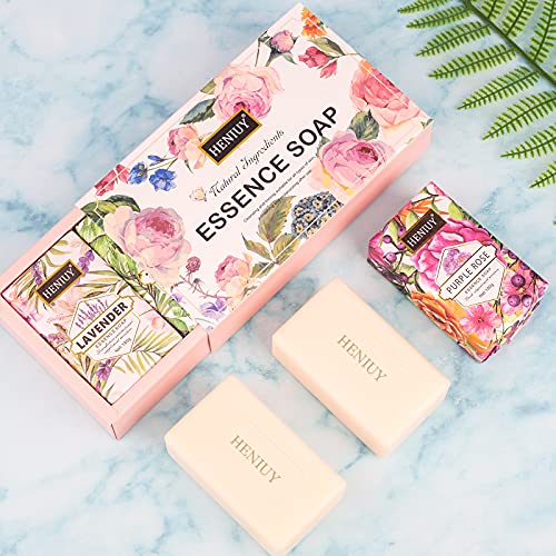 Natural Bar Soap for Men & Women, Organic Vegan Cold Pressed 3 Pack Handmade Bath Soap with Lavender Essential Oils for Shower Hand Facial Clean Moisture Sensitive Body Skin Care Products