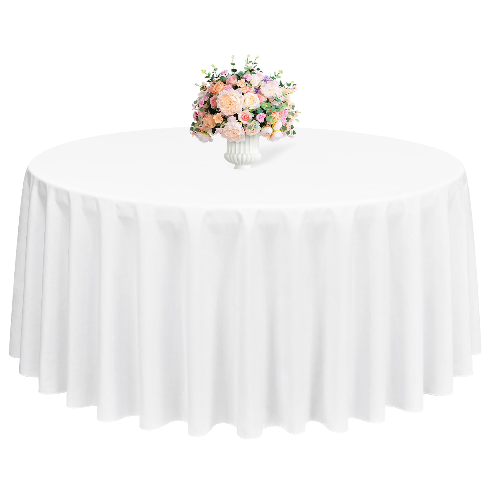 Lumaycens 1 Pack White Round Tablecloths,90 Inch Round Table Cloth Washable and Reusable Stain and Wrinkle Resistant Polyester Fabric for Wedding Party Banquet Camping Restaurant Decoration — image 1