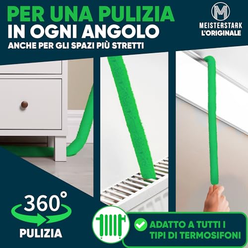 Original Radiator Cleaner 115 cm Long Brush for Cleaning Radiators Without Scratches Brush Cleaning Radiators with Washable Cover Radiator Brush for All Radiators (Green)
