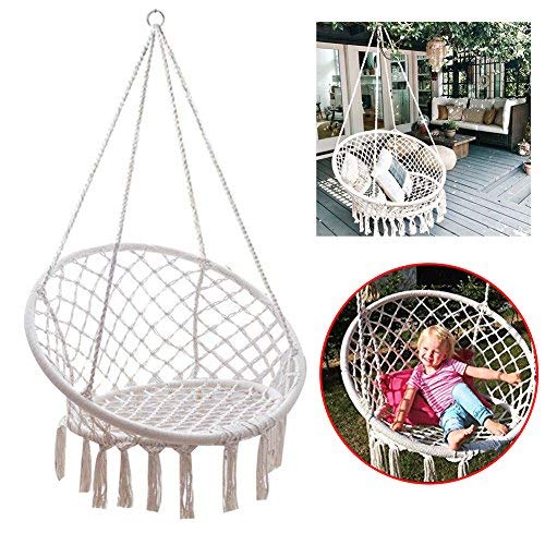 Feiuruhf Macrame Hammock Chair by, 260 Pounds Capacity Portable Hammock Cotton Rope Woven Handmade Knitted Hanging Swing Chair for Indoor Outdoor Home Patio Deck Yard Garden Reading Leisure Lounging