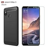 Xiaomi Mi Max 3 case,with Xiaomi Mi Max 3 Screen Protector. MYLB (2 in 1)[Scratch Resistant Anti-Fall] Fashion Soft TPU Shockproof Case with Xiaomi Mi Max 3 Glass Screen Protector (Black)