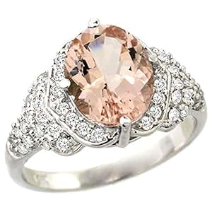 Amazon.com: 14k White Gold Natural Morganite Ring Diamond Halo Oval 10x8mm, 1\/2 inch wide, size 