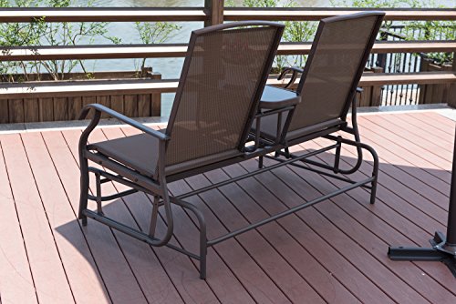 PatioPost Outdoor 2 Person Patio Mesh Fabric Loveseat Glider Chair w/Center Table,Mocha