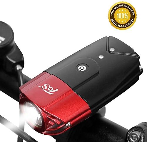 TOS USB Rechargeable Bicycle Head Light Set, 2000mAh Super Bright Bike Front Light, IP65 Safety Commuter Flash Light for Bike, Mountain(T6) - Red
