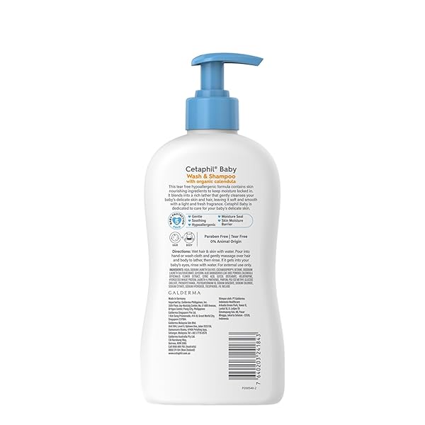 CETAPHIL BABY WASH & SHAMPOO ,TEAR FREE, PARABEN, COLORANT AND MINERAL OIL FREE, 13.5 FL. OZ (PACKAGING MAY VARY)