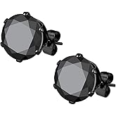 Stainless Steel Black IP Plated CZ Simulated Diamond Stud Earrings for Men