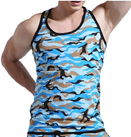 HTOOHTOOH Men's Summer Camouflage Vest Sportswear Sleeveless Tank Top Sky Blue XS