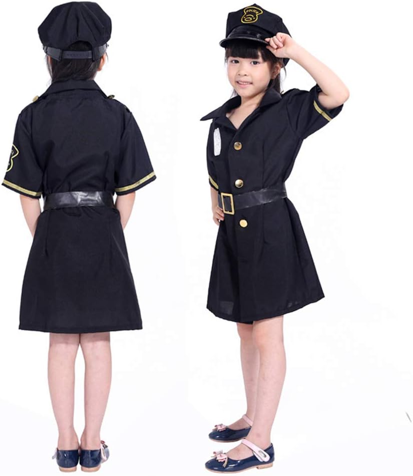Emfay ハロウィン 仮装 コスプレ 警察服 ポリス 子供 キッズコスチューム 帽子付き ブラック 女の子 M キッズコスチューム おもちゃ Amazon
