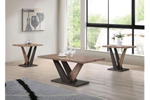 Distressed Caramel MDF Wood 3 Piece Coffee Table Set