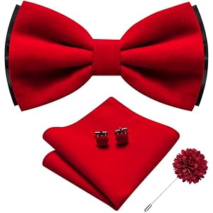 Hi-Tie Men's Velvet Bow Tie Pre-tied Adjustable Bowties and Pocket Square Cufflinks Lapel Pin Set for Party Tuxedo