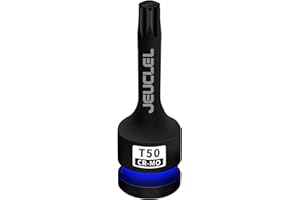 JEUCLEL T50 Torx Bit Socket, 1/2" Drive Torx Star 6 Point Impact Bit Socket, 3-Inch, Cr-Mo Steel Lengthen Screwdriver, Screwd