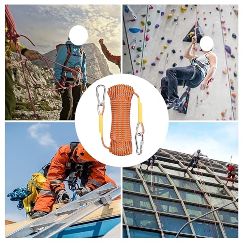 Gangying Climbing Rope 40 m Outdoor Static Climbing Rope 8 mm Safety Rope Climbing Escape Rope with 2 Carabiners for Fire Mountaineering Camping