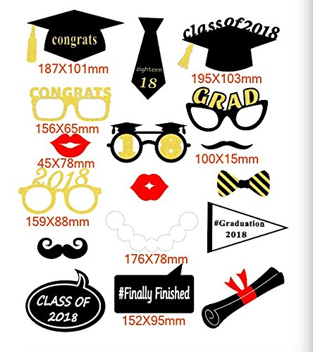 2018 Graduation Celebration Party Photo Booth Props Sticks Decoration 17 Pieces By ROUNDSQUARE