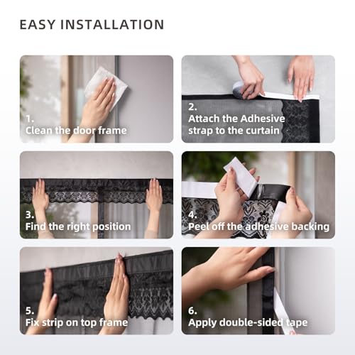 EXTSUD Magnetic Screen Door, 120 x 210 cm Mosquito Net Curtain for Doors, Insect Protection for Balcony Door, Living Room, Patio Door, Black