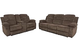 SIENWIEY Recliner Sofa Set for Living Room Furniture Set, Reclining Sofa and Loveseat Set for Reclinier Sofa with Drop Down Table/Double Recliner Loveseat with Storage Console/Brown Velvet