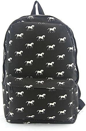 Horse Silhouette on Black Canvas Fabric Zippered Laptop Backpack