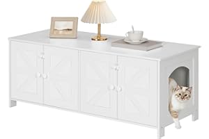 HOOBRO Cat Litter Box Enclosure for 2 Cats, Hidden Litter Box Furniture, 47.2 x 17.7 x 19.7 Inches, Wooden TV Stand with Dual Room, Large Cat House for 2 Cats, White WT32MW01G1