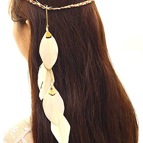 Feather Headband Hippie Indian Boho Hair Bands Tassel Bohemian Halloween Hair Hoop Women Girls Crown Hairband Party Decoration Headdress Cosplay Costume Headwear Headpiece Hair Accessories Khaki