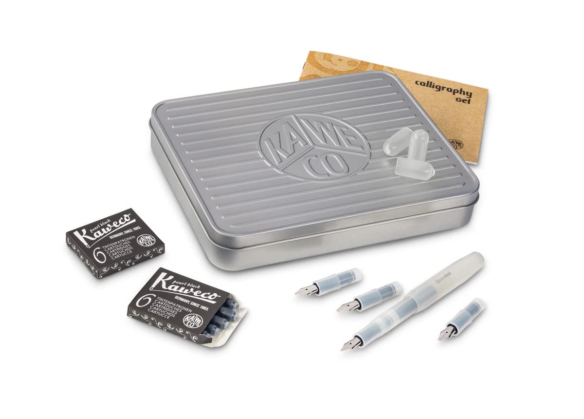 Kaweco CALLIGRAPHY SPORT Set Natural Coconut (1.1 mm/1.5 mm/1.9 mm/2.3 mm) I Exclusive Fountain Pen Gift Set for Hand Lettering or Journaling with Ink Cartridges