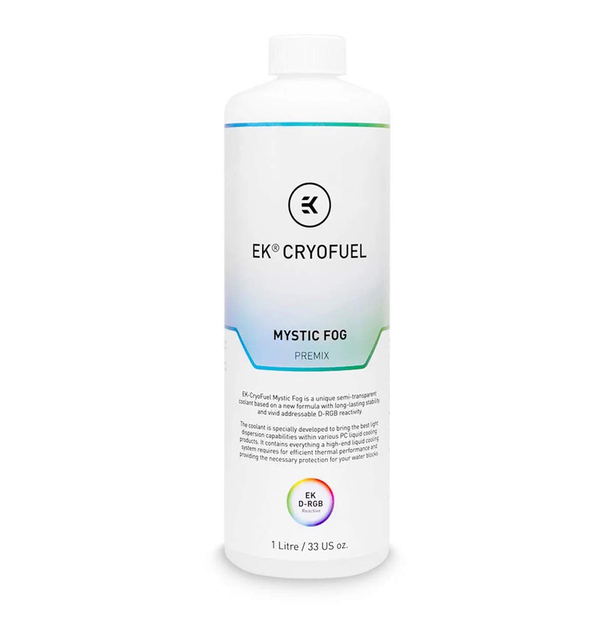 EK-CryoFuel Mystic Fog Premix Coolant 1000mL for PC Water Cooling Systems, D-RGB Reactive Semi-Transparent Coolant with Corrosion Protection