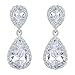 EVER FAITH Wedding Teardrop Earrings Clear Full Cubic Zirconia Silver-Tone Clip-on
