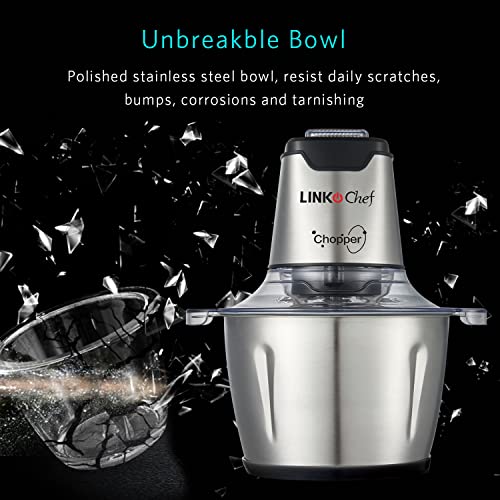Food Chopper LINKChef, Electric Food Processor 200W Meat Grinder with 2L Stainless Steel Bowl
