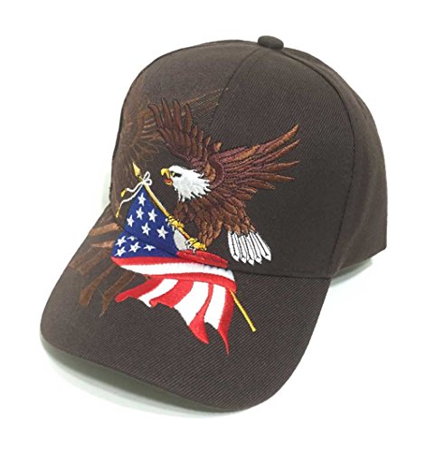 Aesthetinc Patriotic American Eagle and American Flag Baseball Cap USA 3D Embroidery (Brown)