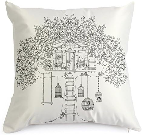 Zanza DIY Graffiti Tree House Partern Pillow Case Coloring Nylon Decorative Cushion Cover Square 18" 45cm45cm